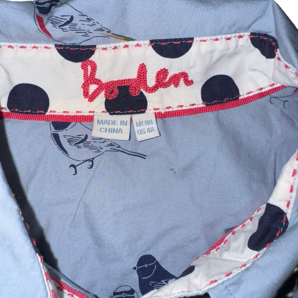 Boden Blue Pigeon Bird Print Button-Up Shirt US 4R collared - Picture 4 of 7